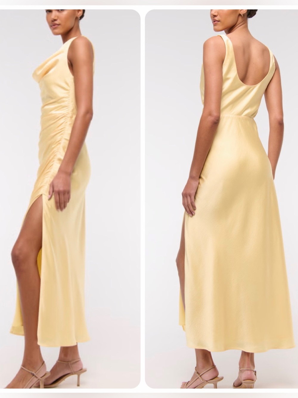 NWT Abercrombie & Fitch Cowl Neck Draped Maxi Dress Satin Sunny Yellow S - Picture 2 of 9